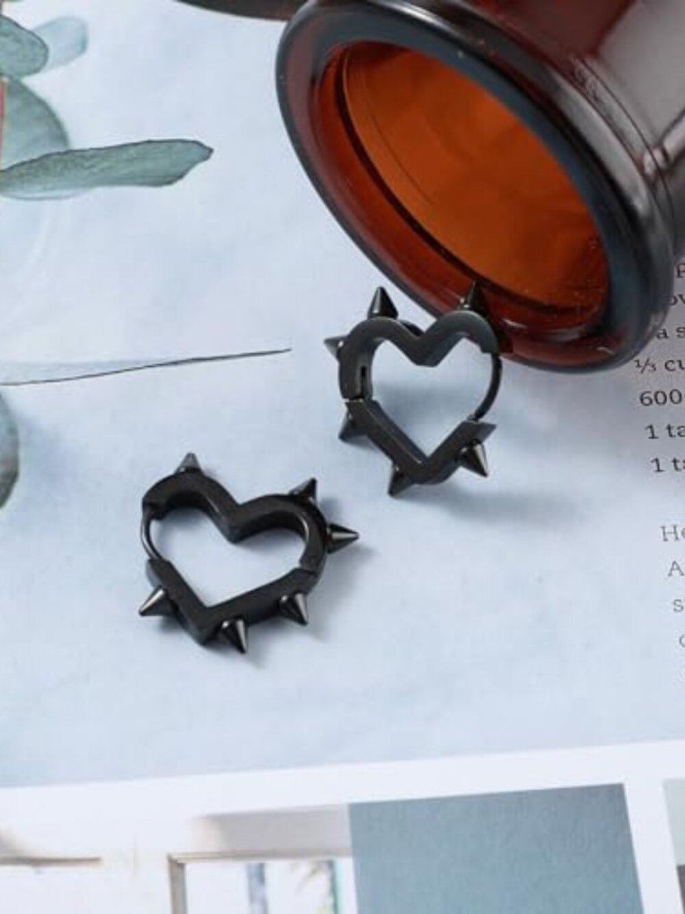 Heart Earrings Black Spike Earrings